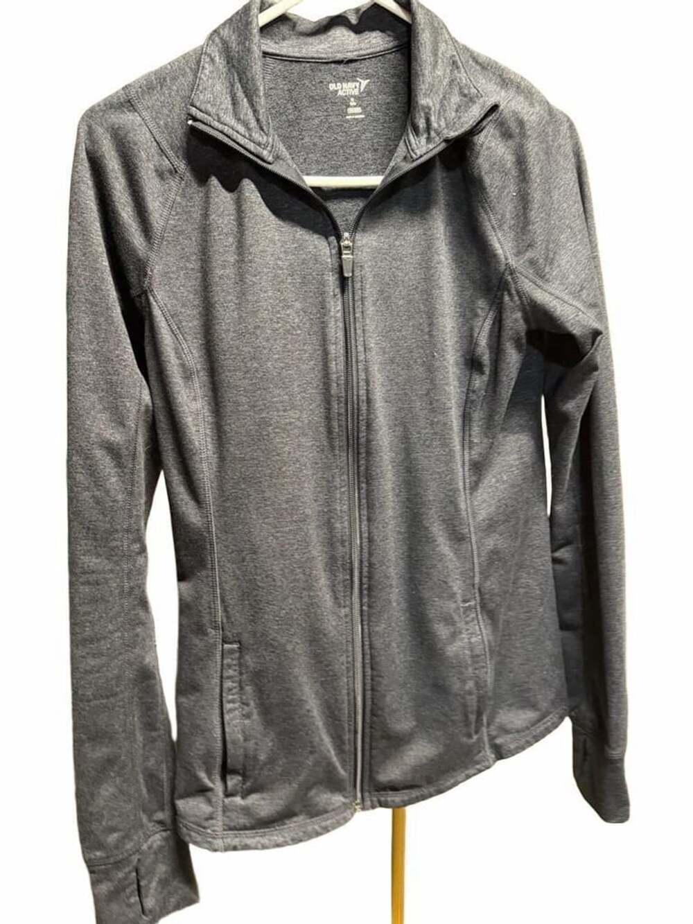 018 Old Navy Active Go-Dry Heathered Grey Full-Zip Athletic Jacket with Thumbhol